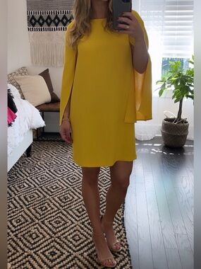 Zara Cape Sleeve Yellow Dress S